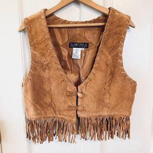 Don’t Stop Vintage leather fringe tan vest Sz M